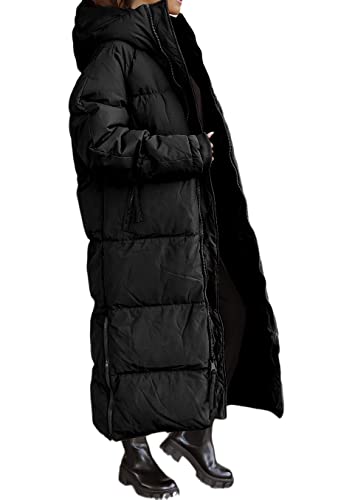 Shanfetl Women Long Quilted Coat Hooded Maxi Length Long Sleeve Puffer Jacket Padded Coat Winter Outerwear - Image 4