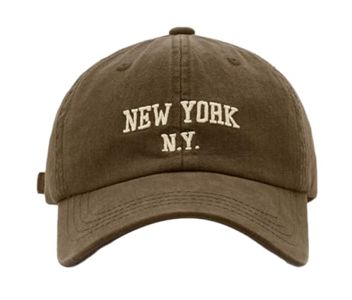 Top Baseball Caps for Women-Men Outdoor Baseball Hats New York Golf Sports Hat Curved-Brim UV Protection Coffee