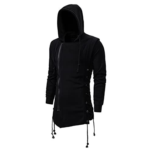 Lu's Chic Men's Side Zipper Hoodie Cotton Designer Asymmetric Thermal Fashion Steampunk Lace Up Strappy Hooded Sweatshirt2