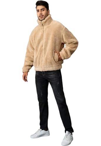 Image of BE SAVAGE Solid Sherpa Oversized Jacket Woolen Long Sleeves Zipper Hoodie For Men's