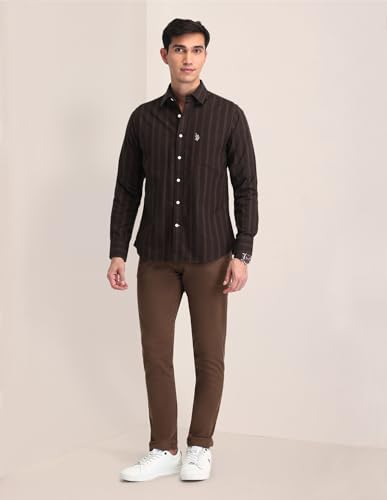 Image of U.S. Polo ASSN. Striped Tailored Fit Shirt for Men - 100% Cotton, Breathable & Comfortable, Full Sleeves Casual Shirt for Men