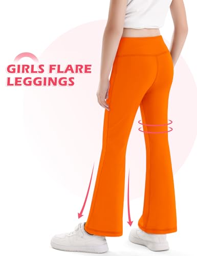 Girl's Leggings Flare Pants High Waisted Kids Youth Elastic Soft Bootcut Yoga Pants Solid Color, 2T-14Y3
