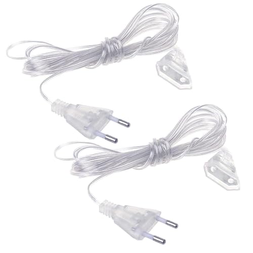 yivom Set van 2 verlengkabels, dunne kabel, eurostekker, verlenging, 3 m, verlengkabel, transparant, verlengkabel, platte stekker voor led-lantaarns en buiten, 220 V