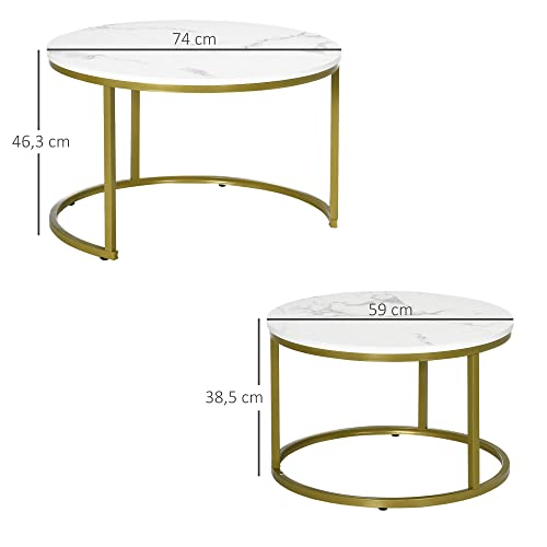 Tables basses gigognes marbre blanc métal doré HOMCOM