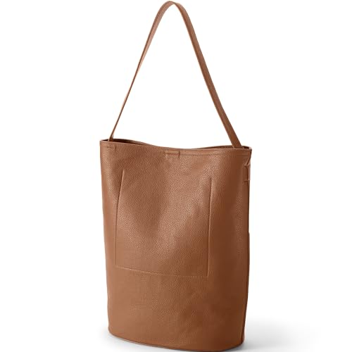 Lands' End Womens Faux Leather Bucket Bag Dark Caramel One Size3