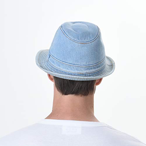 Withmoons Denim Bucket Hat Plain Stitch Washed Short Brim Packable Fedora Cap Dw6646 (Skyblue-M) #TOP2