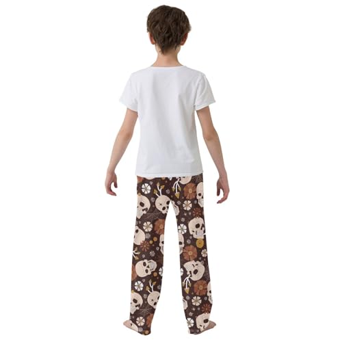 ZZXXB Skull Spiderweb Flowers Boys Long Pants Soft Trousers Elastic Waist Kids Lounge Bottoms with Pockets S-XL3