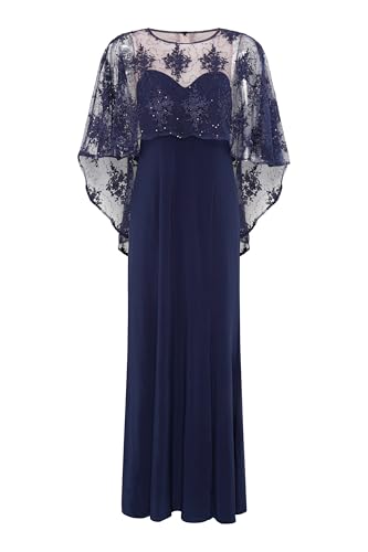 Gina Bacconi Women's Jersey Maxi Dress with Lace Cape Cocktail, Navy/Nude, 20