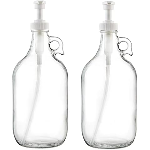 kitchentoolz Half Gallon Glass Pump Dispenser Bottle, Large Jug with Pump for Laundry Soap Dispenser, Liquid Detergent, Fabric Softener, Syrup Pump - 64 oz Capacity Cover