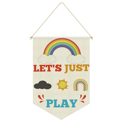Playroom Wall Decor Canvas Hanging Flag Banner Play Room Wall Decor for Toddler Kids Room Bedroom Nursery Classroom Front Door Living Room Decorations Playroom Essentials Linen Cotton Flag