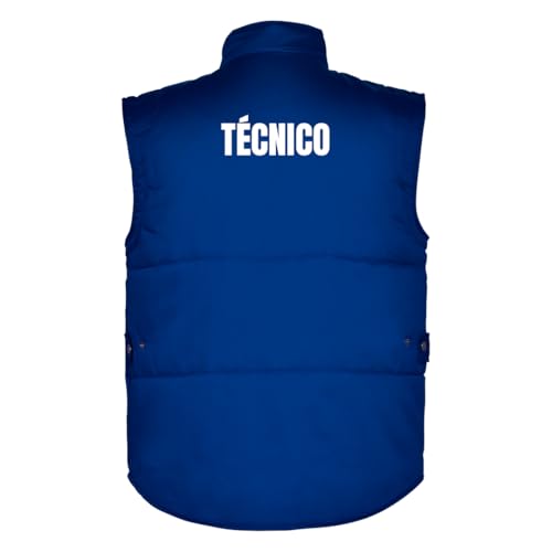 Traineando Chaleco hombre laboral Personalizado - Ropa de trabajo para hombre multibolsillos con cuello alto y cierre velcro (FR/ES, Letras, XL, Regular, Regular, Azul Royal, TÉCNICO)