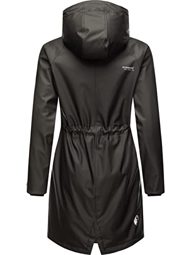 MARIKOO Damen Übergangsjacke Regenmantel wasserdicht lang warm gefüttert mit Kapuze Dancing Umbrella Black Gr. M