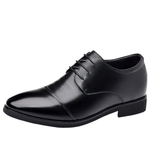 Men's Lace up Oxford Dress Shoes Genuine Leather Breathable Elevator Shoes Invisible Height Increasing Business Casual