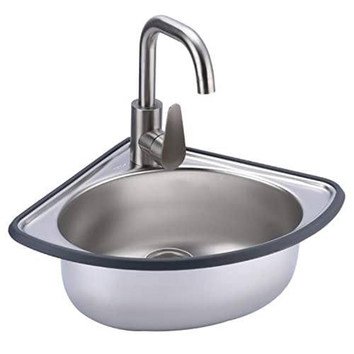 ZTCHSENZT Stainless Steel Single Bowl Sink, Wall-Mounted Triangle Wash Basin Kitchen Sink Basin Small Sink Corner Suitable for Kitchen, Bathroom, Bedroom, Rv 5 Kinds of Packages/Si,Silver-B2