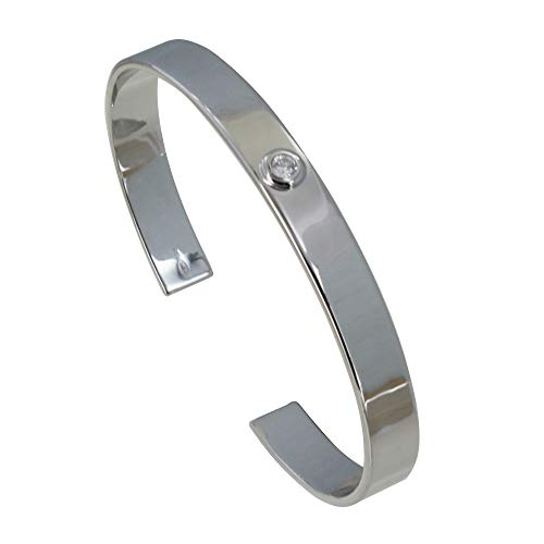 Bracelet Argent 925 Les Poulettes Bijoux demi jonc plat rhodié et strass unique