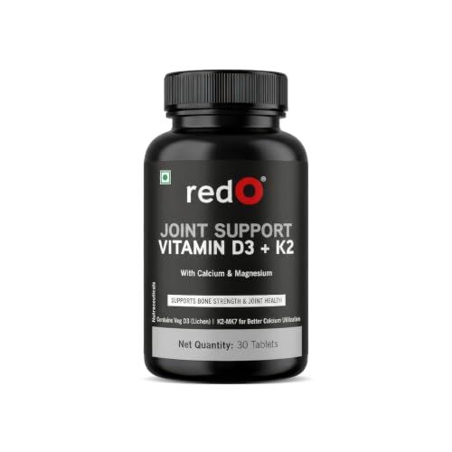 Image of redO Joint Support With K2 Tablets for Men and Women | Vegetarian Calcium 500 mg & Vitamin D3 600 IU | Bone Health, Muscle Strength & Joint Supplement | Pack of 30
