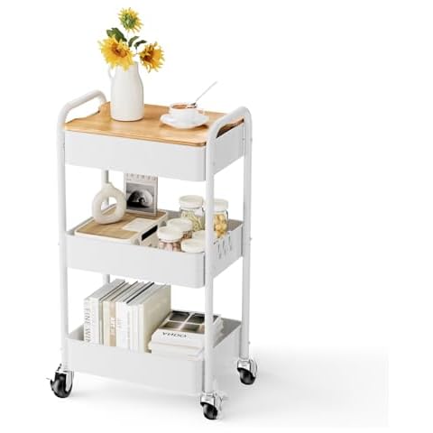johgee 3 Tier Rolling Cart with Table top Cover
