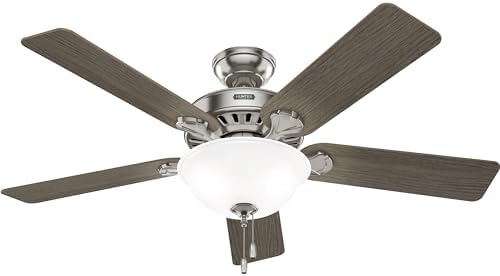 Hunter 52 inch Indoor Ceiling Fan with LED Light - Ceiling Fan with Pull Chain, For Bedroom or Living Room, Standard Mount, No Remote, 5 Blades, Includes Bulbs - Pro's Best 52725, Brushed Nickel