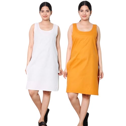Image of KASANI Women's Camisole Cotton Long Knee-Length Sameej /Slip /Inner, Sleeveless, Pack of 2