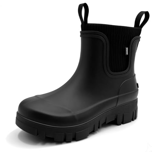 [アモジ] レインブーツ レディース ショート レインシューズ チェルシーシューズ チェルシーブーツ サイドゴア れいんぶーつ れでぃーす れいんしゅーず れでぃーす スーツ オフィス 雨靴 防水 通勤 おしゃれ ビジネス 長靴 厚底 ショート ハイカット CB620 黒 ブラック 25.5cm