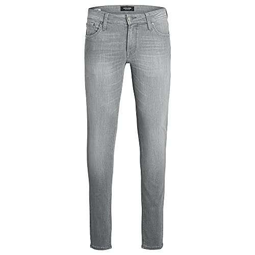 Image of JACK & JONES Mens Skinny Fit Jeans Low Rise Denim Pant Casual Cotton Blend Grey Jeans for Men UK, Size- 29W / 32R