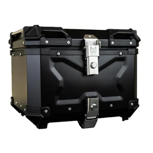 Image of Aluminium Top Box 45L with Backrest | Motorcycle Rear Storage Luggage Box | Black Finish | Universal Fit