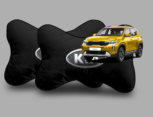 Image of Car Company Logo Neck Headrest Pillow Compatible with All Kia Model Pain Relief, Cervical Neck Support Pillow, 22 x 16 cm, 2 Pieces, Black