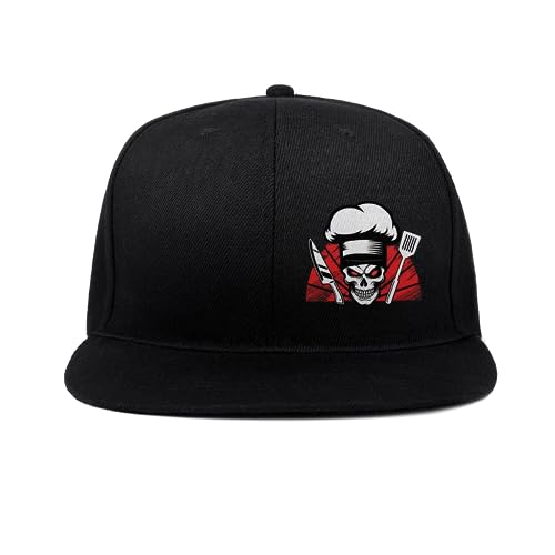 Image of Snapback Hats for Men Flat Bill Black Mens Baseball Cap Brim Snap Back Adjustable