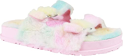 Capelli New York Girls Faux Fur Molded Comfort Fashion Flip Flops, Light Pink, Size 1/2