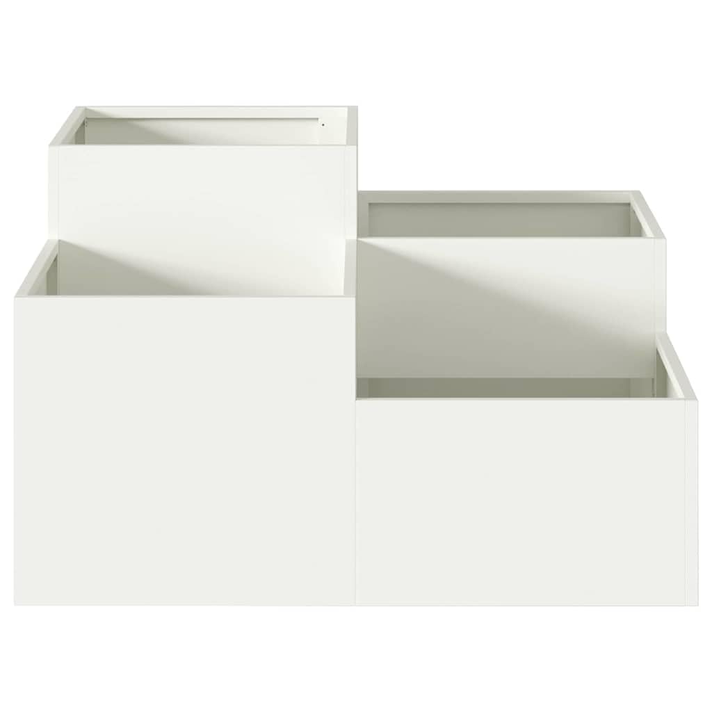 Maceta de metal rectangular moderna, blanca, 80 x 80 x 48 cm, maceta de jardín de acero con fondo abierto para un buen drenaje de agua y plantas saludables, construcción duradera para terraza