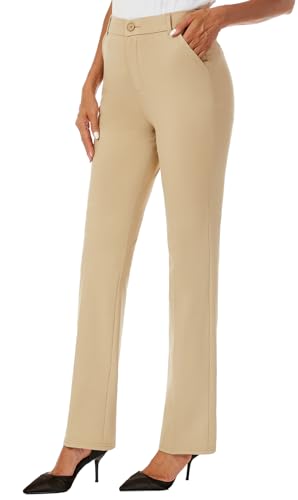 Women's Stretchy Straight Leg Dress Work Pants Business Office Casual Slacks with Pockets