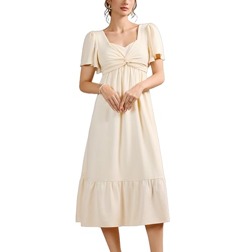 Robe d'été femme Zoifada robe blanche midi chic à manches courtes évasée