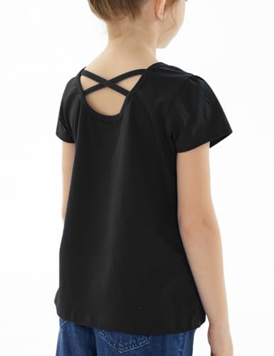 Image of Noomelfish Girls Criss Cross Back T-Shirts Short Puff Sleeve Tee Tops (5-12 Years)