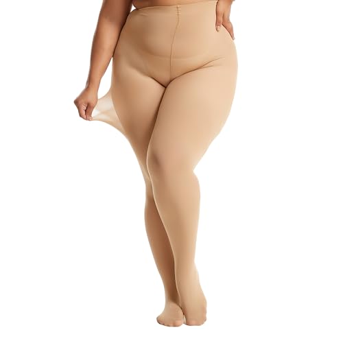 Image of Frola Plus Size Tights for Women Semi Opaque Control Top High Waist Stockings 60 Denier Women's Pantyhose 2X 3X 4X 5X