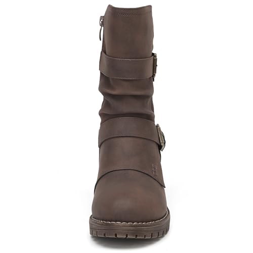 DECARSDZ Women's Motorcycle Boots Mid Calf PU Leather Biker Boots - Stylish Women's Black Brown Riding Boots for Motorcycle, Combat, and Festival4