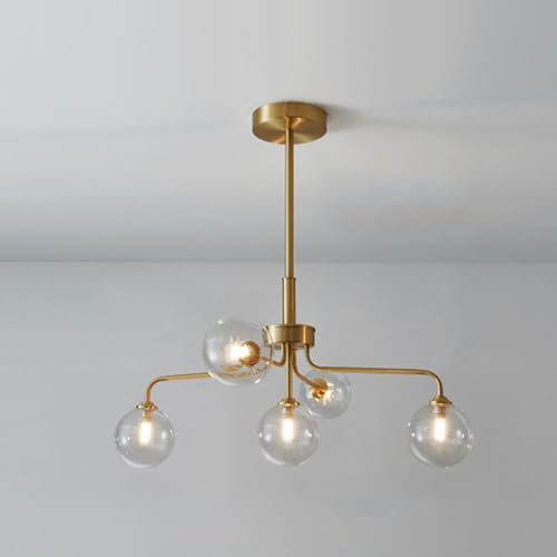 Lustre nordique en laiton doré et globe verre pour îlot de cuisine chic
