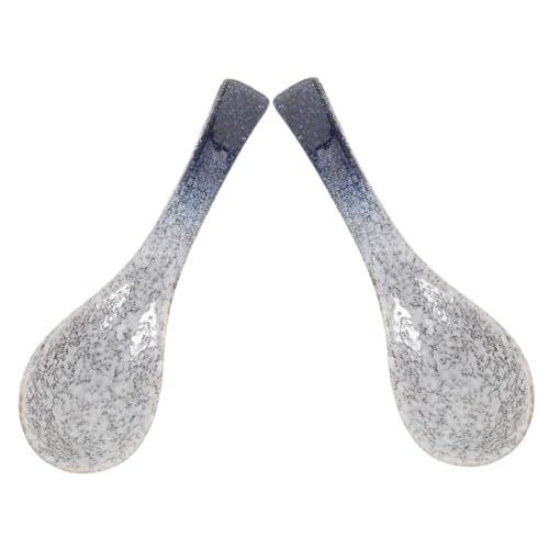Cabilock 2Pcs Japanese Style Retro Ceramic Soup Spoons Vintage Porcelain Ladles for Rice Ramen Tea Portions Easy to Clean Comfortable Grip for Traditional Dining