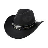 Cowboyhut für Damen und Herren, Western-Cowboyhut, breiter Rand, Chinlon-Westernfilz, Outdoor-Hut, Unisex-Western-Cowboyhuts, Partyhut, Foto-Requisite, Schwarz