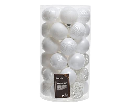 Decoris Weihnachtskugeln, Weiß, 37 Stück
