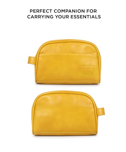 Image of COUNSELOR Toiletry Bag for Men & Women, Vegan Leather Toiletry Organizer, Shaving Kit Bag & Grooming, Travel Toiletry Pouch with Handle, Multiple Compartment, Unisex Travel Organizer Swift (Mustard)