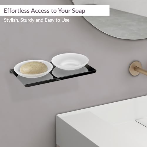 Image of Plantex (Primax) Stainless Steel Double Soap Holder for Bathroom /Soap Stand /Wall Mounted Soap Holder /Bathroom Accessories - (Black-Chrome)
