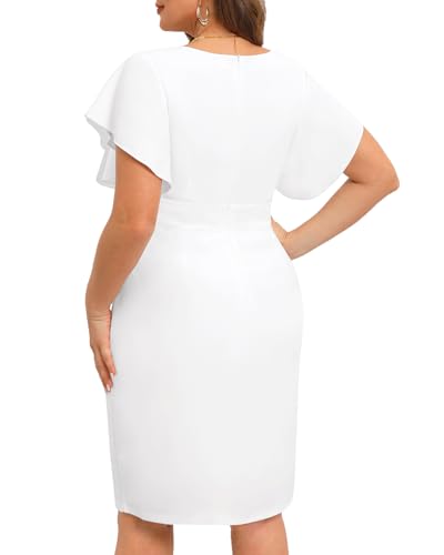Image of Plus Size Cocktail Dress - Wedding Guest Women Bodycon Vintage Ruffle Church Pencil Dress