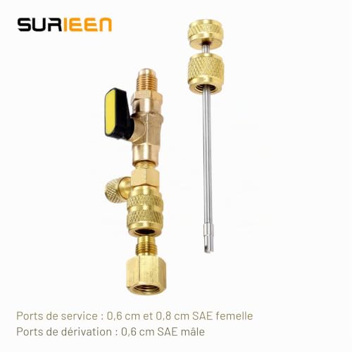 Outil d'installation de noyau de valve R410A R22 avec port SAE 1/4 et 5/16 pour système CVC R404A R407C R134A R12 R32, avec 10 noyaux de valve 5v1 et extracteur de noyau de valve à double tête – vue 4