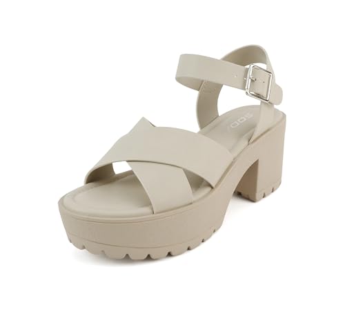 Image of Soda inchJoey inch ~ Women Open Toe Criss Cross Strap Mid Heel Sandal with Adjustable Ankle Strap