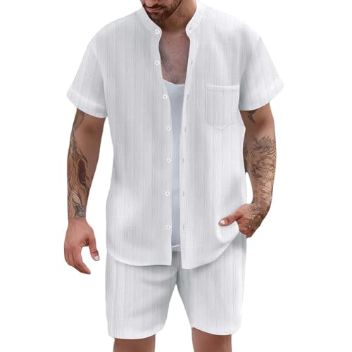 Ensemble d'été uni chemise de plage classique et short d'été avec poches homme