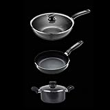 MIIKHI Antihaft-Pfanne, dreiteiliges Set, ohne öligen Rauch, Antihaft-Pfanne, Kochtopf-Set, Kombipfanne mit flachem Boden, Suppentopf