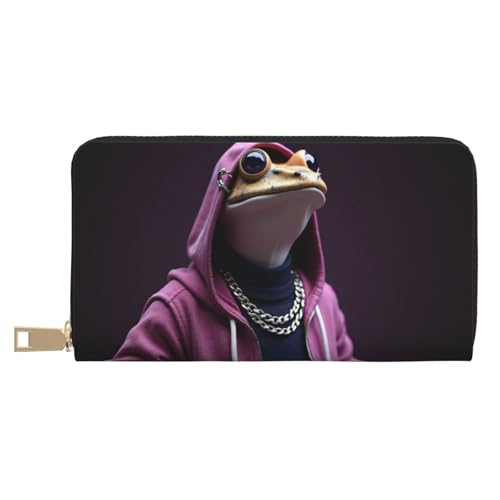 Wallet Women - Purple Hoodie Frog Print Leather Wallet for Women with Zipper, Cute Bifold Long Ladies Wallets