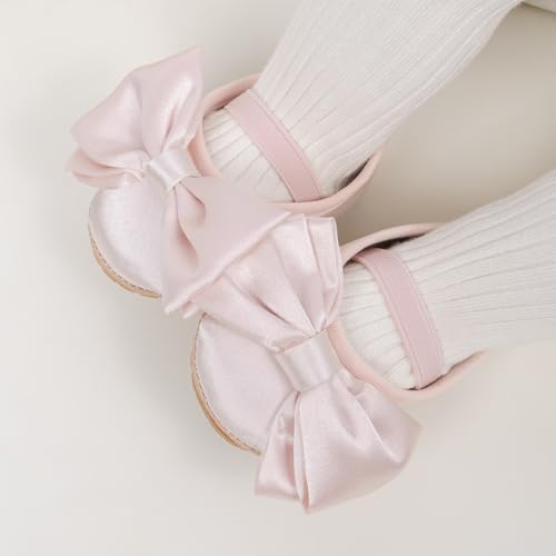 Image of Meckior Infant Baby Girl Sandals Soft Non-Slip Rubber Sole Handmade Princess Wedding Dress Shoes Toddler First Walkers