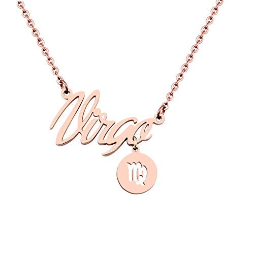 Best Birthday Gift 12 Zodiac Sign Tag Constellation Horoscope Astrology Disc Charm Necklace Pendant (Rose Gold Virgo Necklace)
