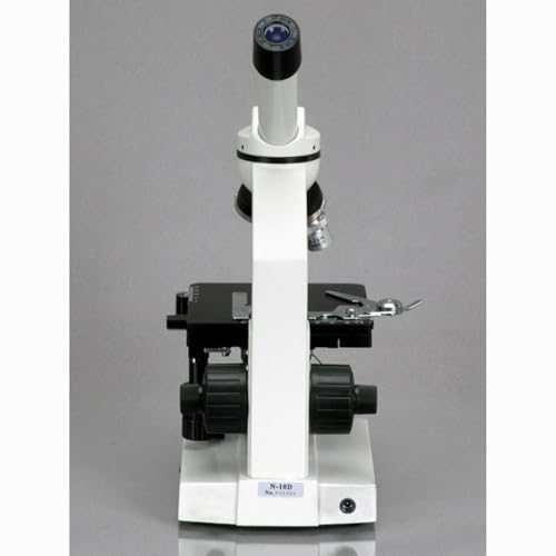 Image of AmScope M220A Monocular Compound Microscope, WF10x and WF16x Eyepieces, 40x-640x Magnification, Tungsten Illumination, Brightfield, 1.25 NA Abbe Condenser, Coaxial Coarse and Fine Focus, Mechanical Stage, 110V